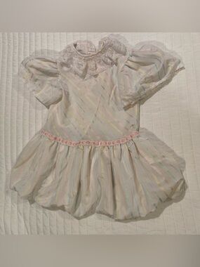 Roanna Vintage Girls Lace Ruffle Puff Hem Dress Pastel Stripe Sz 5